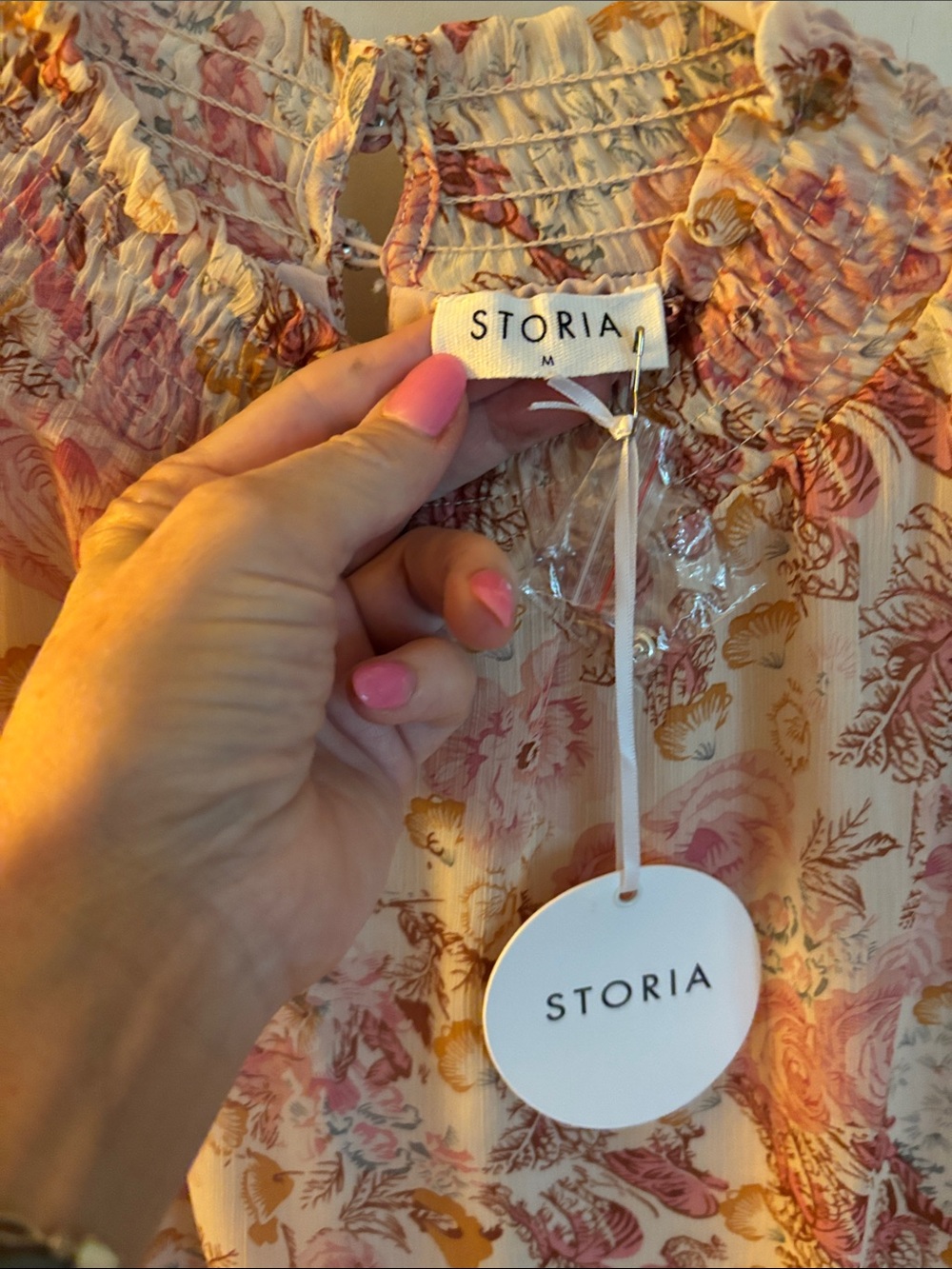 Storia Floral Tiered Long Sleeve Ruffle Dress in Pink and Cream - Picture 2 of 7